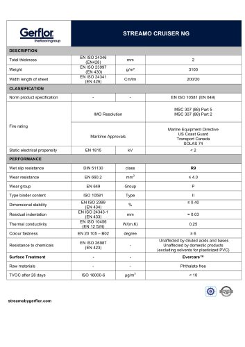 STREAMO CRUISER NG TECHNICAL DATA SHEET