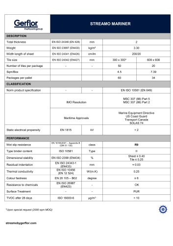 Streamo Mariner - Technical Datasheet